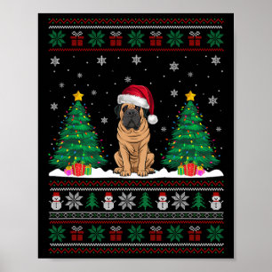 Affiche Santa Hat Mastiff Chien Noël Les lumières des arbr