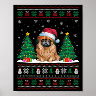 Affiche Santa Hat Pekingese Chien Noël Lumières des arbres