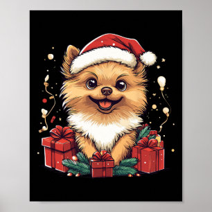 Affiche Santa Hat Poméranien joli Noël Pom Noël