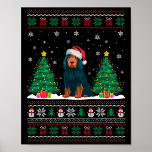 Affiche Santa Hat Portugais de l'eau Chien Xmas feux d'arb