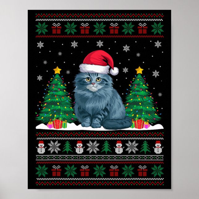 Affiche Santa Hat Ragdoll Chat Noël Les lumières de l'arbr (Devant)