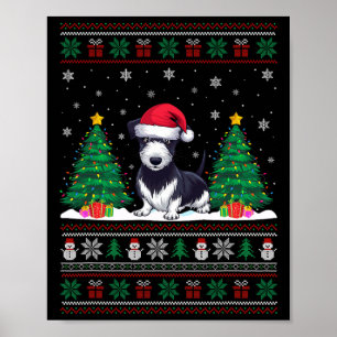 Affiche Santa Hat Rat Terrier Chien de Noël Lumières Arbre