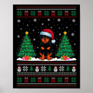 Affiche Santa Hat Rottweiler Chien Noël Arbre Lumière Ugl
