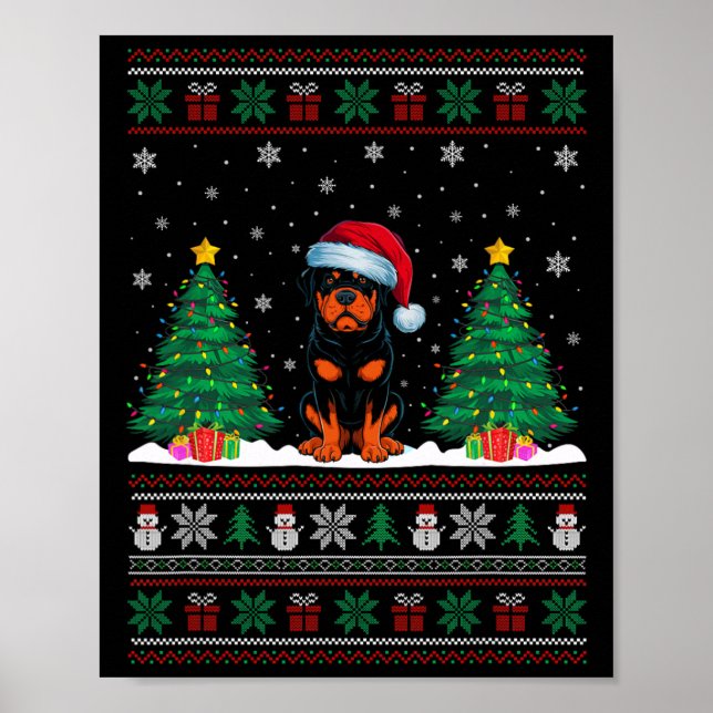 Affiche Santa Hat Rottweiler Chien Noël Arbre Lumière Ugl (Devant)