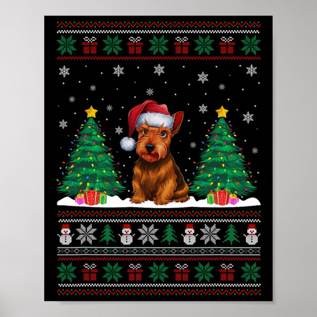 Affiche Santa Hat Scottish Terrier Dog Xmas Tree Lumières  (Devant)