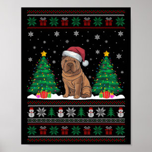 Affiche Santa Hat Shar Pei Chien Flammes d'arbre de Noël l
