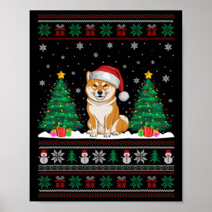 Affiche Santa Hat Shiba Inu Chien Feux de Noël