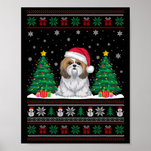 Affiche Santa Hat Shih Tzu Chien Les lumières des arbres d