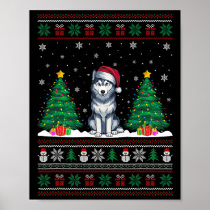 Affiche Santa Hat Sibérien Husky Chien Xmas Les lumières d