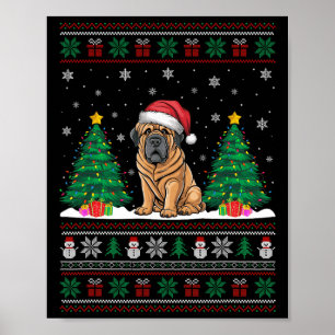 Affiche Santa Hat Tibétain Mastiff Chien Xmas Arbre Lumièr