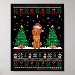 Affiche Santa Hat Vizsla Chien Noël Lumières de l'arbre de