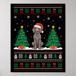 Affiche Santa Hat Weimaraner Chien Christmas Tree Lumières