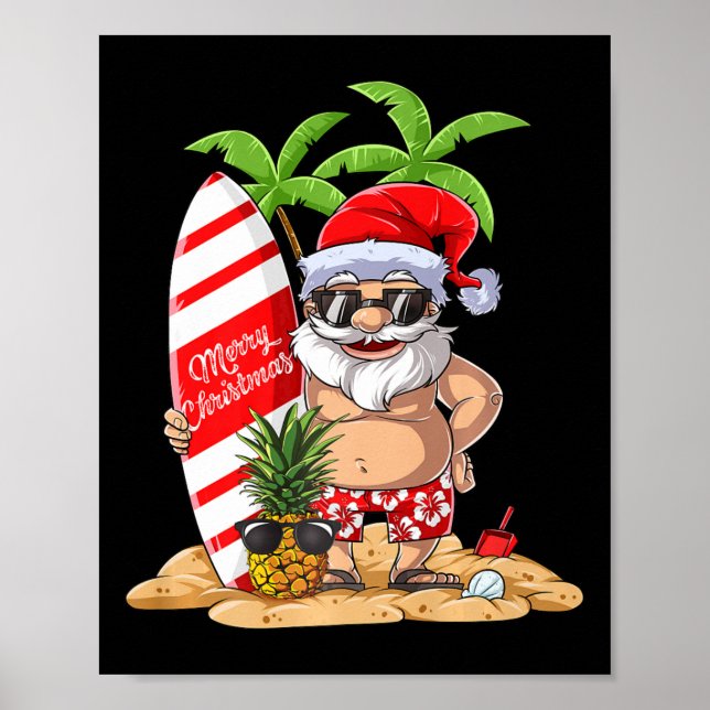 Affiche Santa Hawaiian Surfing T Shirt Christmas Summer Su (Devant)