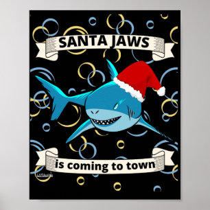 Affiche SANTA JAWS IS COMING TO TOWN funny christmas shark