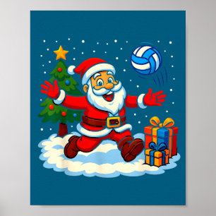 Affiche Santa jouant au volley Père Noël arbre de Noël Xma