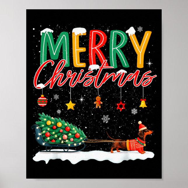 Affiche Santa Merry Christmas Dachshund Sleigh Dog Lover X (Devant)