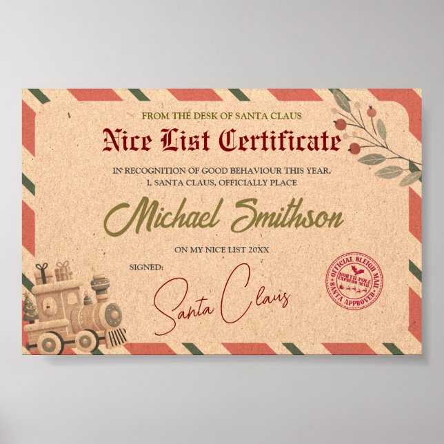 Affiche Santa Nice List Certificate (Devant)