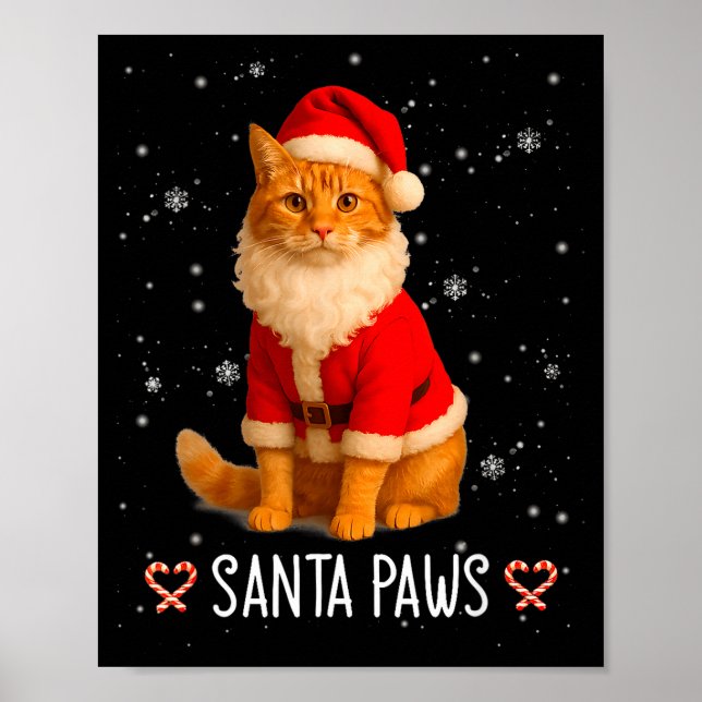 Affiche Santa Paws Drôle Chat Tabby Orange Noël Vacances (Devant)