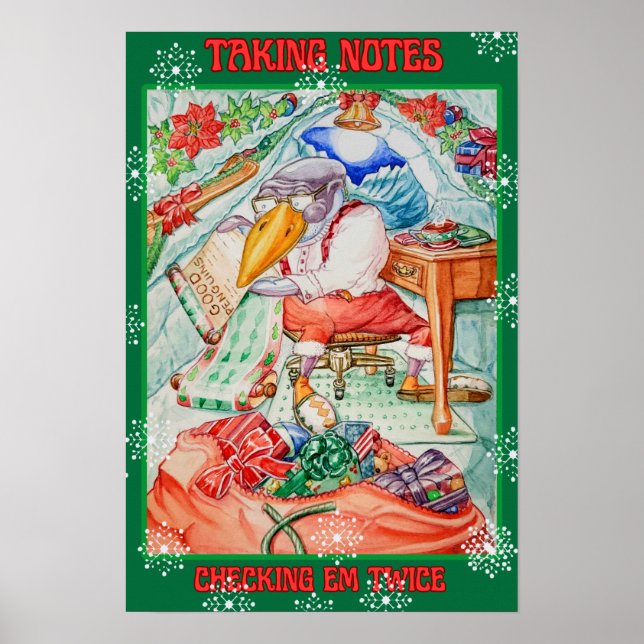 AFFICHE SANTA PENGUIN TAKING NOTES CHECKING EM TWICE  (Devant)