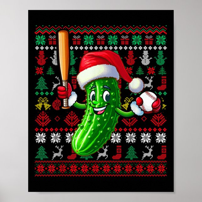 Affiche Santa Pickle Playing Baseball Xmas Player Vegan Sw (Devant)