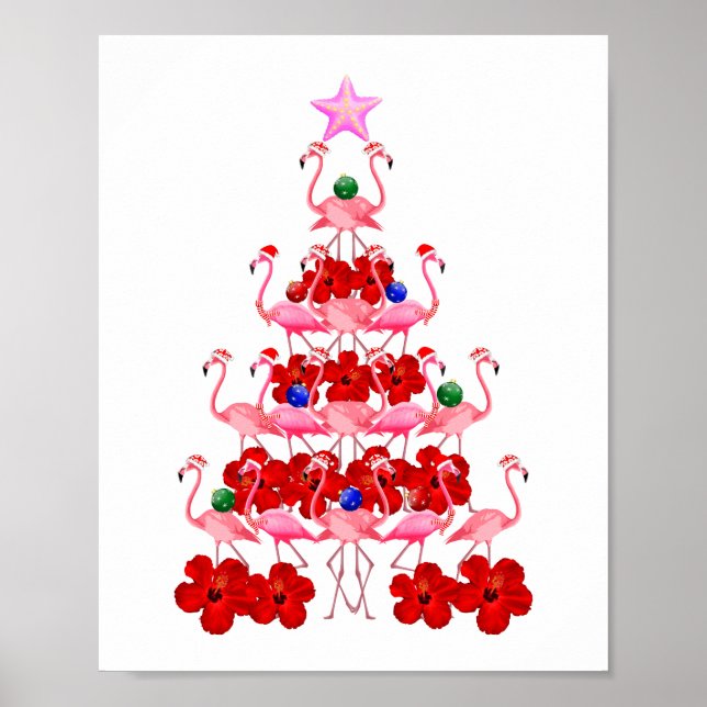 Affiche Santa Pink Flamingo Christmas Tree (Devant)