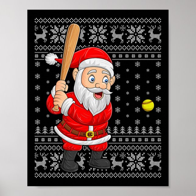 Affiche Santa Playing Baseball Softball Ugly Christmas Swe (Devant)