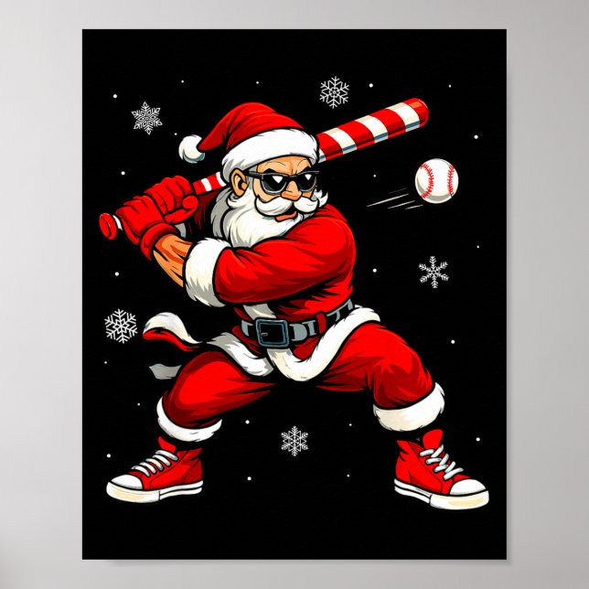 Affiche Santa Playing Baseball Xmas Funny Christmas Baseba (Devant)