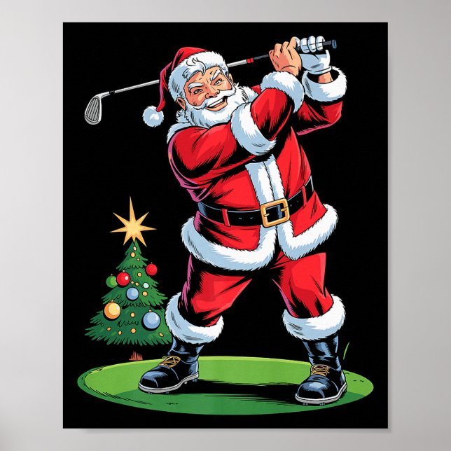 Affiche Santa Playing Golf Funny Holiday Christmas Xmas Pa (Devant)