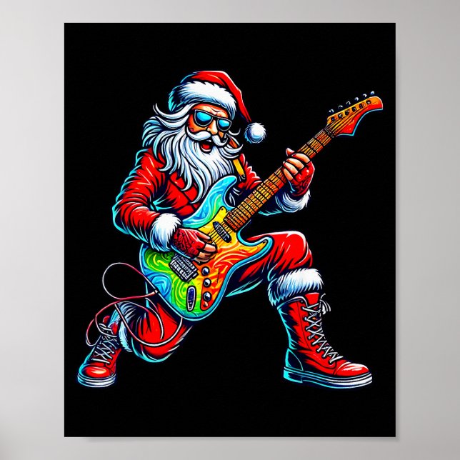 Affiche Santa Playing Guitar Musician Guitarist Christmas  (Devant)