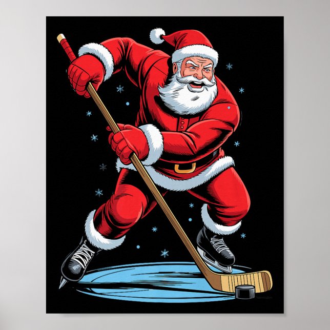 Affiche Santa Playing Hockey Funny Holiday Christmas Xmas  (Devant)