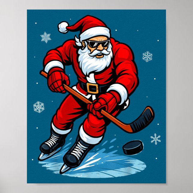 Affiche Santa Playing Ice Hockey Xmas Funny Christmas Hock (Devant)