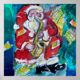 AFFICHE SANTA PLAYING SAX, MUSICAL CHRISTMAS NIGHT PARTY