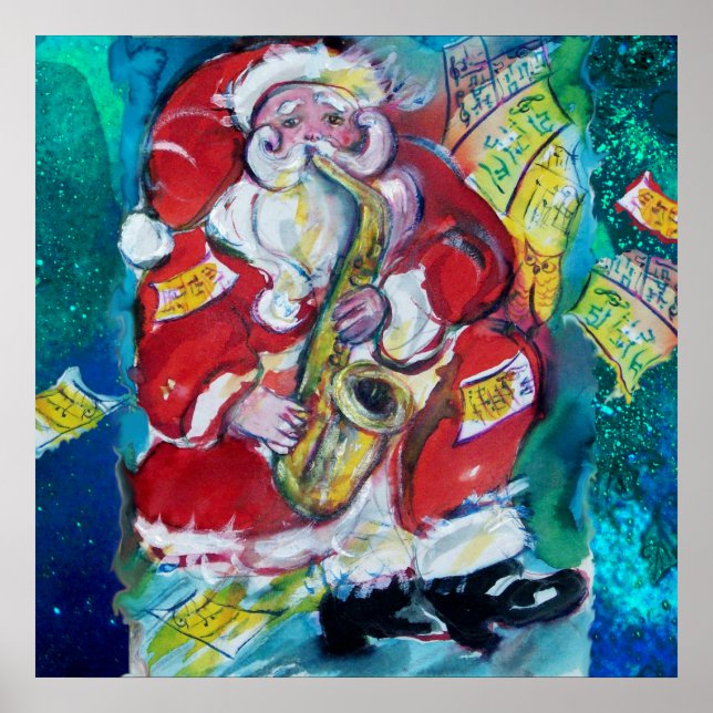 AFFICHE SANTA PLAYING SAX, MUSICAL CHRISTMAS NIGHT PARTY (Devant)