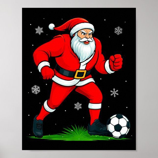 Affiche Santa Playing Soccer Xmas Funny Christmas Soccer S (Devant)