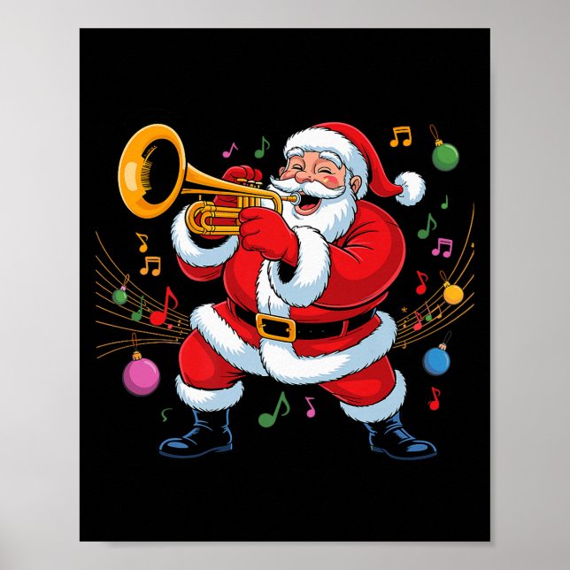 Affiche Santa Playing Trumpet Funny Holiday Chrismas Xmas  (Devant)