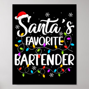Affiche Santa Préféré Barman Lumières de Noël Drôle Xm