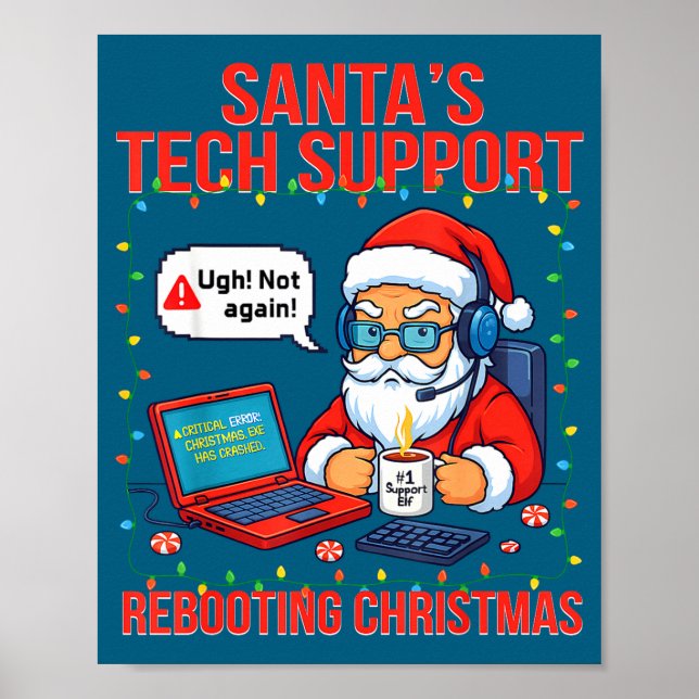 Affiche Santa Rebooting Support Engineer s Tech Joke (Devant)