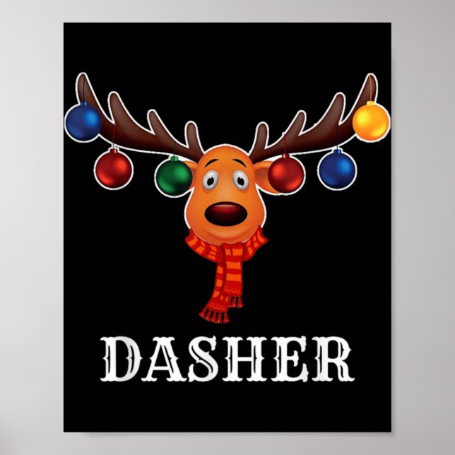 Affiche Santa Reindeer Dasher Xmas Group Costume T Shirt  (Devant)