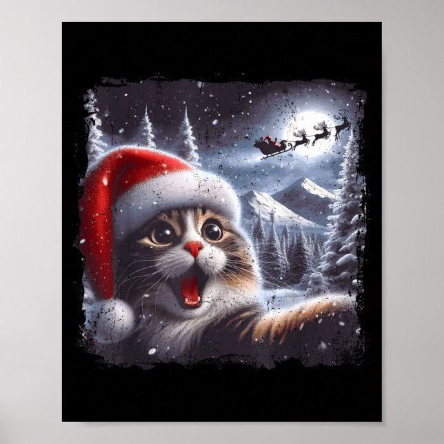 Affiche Santa Reindeer Selfie Cat Funny Christmas Tee  (Devant)