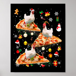Affiche Santa Rennes Elfe Poulet à Vélo Pizza Xmas Galaxie