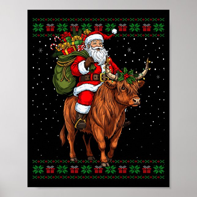 Affiche Santa Riding Highland Cow Ugly Christmas Sweater  (Devant)