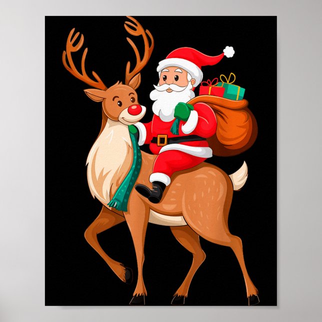 Affiche Santa Riding Reindeer Christmas Men Boys Kids Teen (Devant)