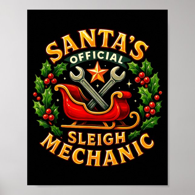 Affiche Santa’s Sleigh Mechanic Funny Christmas Design  (Devant)