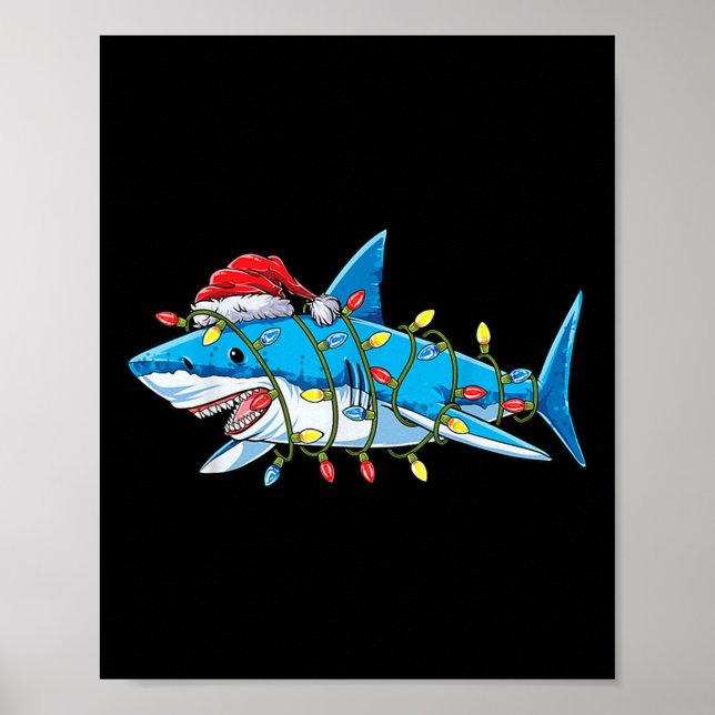 Affiche Santa Shark Christmas Lights Sharkma Tree Xmas Bo (Devant)