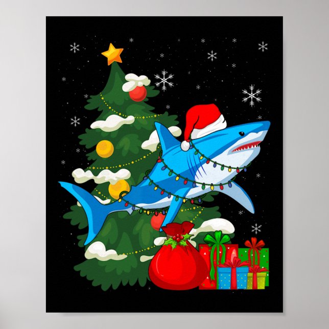 Affiche Santa Shark Christmas Lights Sharkma Tree Xmas Bo (Devant)