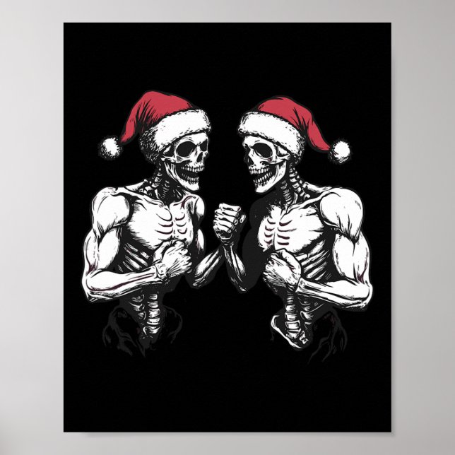 Affiche Santa Squelette Lutte Lutteur Halloween Noël (Devant)