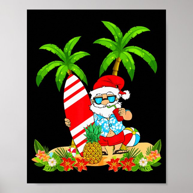 Affiche Santa Summer Surfing Christmas In July Beach Vacat (Devant)