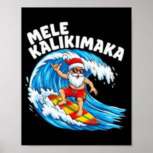 Affiche Santa surfant Mele Kalikimaka Noël hawaïen