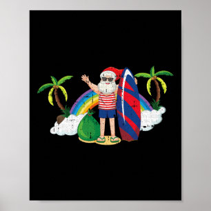 Affiche Santa surfant Noël en juillet été tropical plage