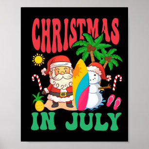 Affiche Santa surfant sur la plage hawaïenne de Noël en ju